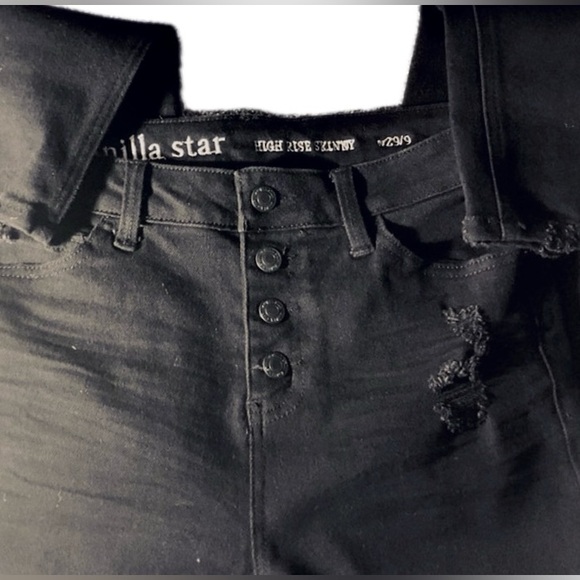 BLACK VANILLA STAR high rise Jeggings! Destructed Sz 9 - Picture 1 of 15